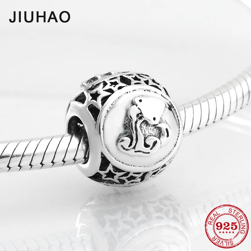Новинка Стерлинговое Серебро 925 пробы мода 12 созвездий Водолей круглые бусины