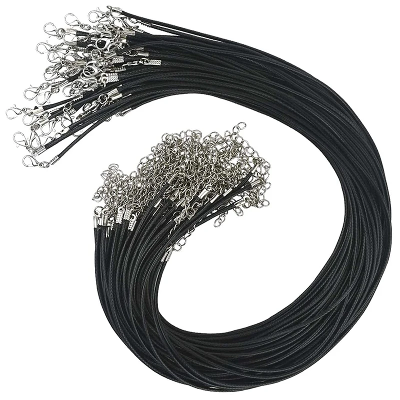 

50 шт. черный вощеный шнур для ожерелья 2 мм, вощеный шнур с застежкой-карабином, шнур для ожерелья оптом для изготовления ювелирных изделий