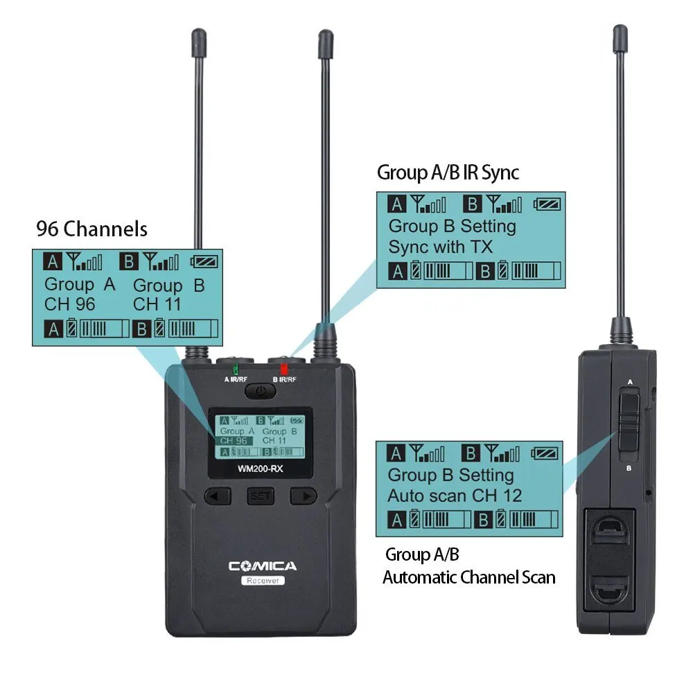 구매 COMICA CVM-WM200A UHF 무선 마이크 전문 녹음 Mic Lavalier 마이크 송신기 수신기 비디오