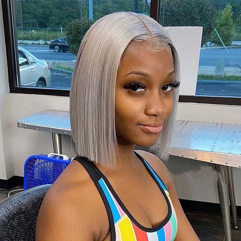 Парик из серых человеческих волос для косплея парик серебристо-серый короткий