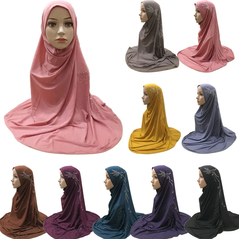 

Adults Medium Size 80*80cm Plain Pray Hijab Muslim Hijab Scarf Islamic Headscarf Hat Armia Pull On Headwrap Rhinestone Fashion