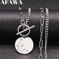 hip hop 12 constellations crystal stainless steel aquarius choker necklaces silver color necklaces jewelry bijoux femme n9528s05