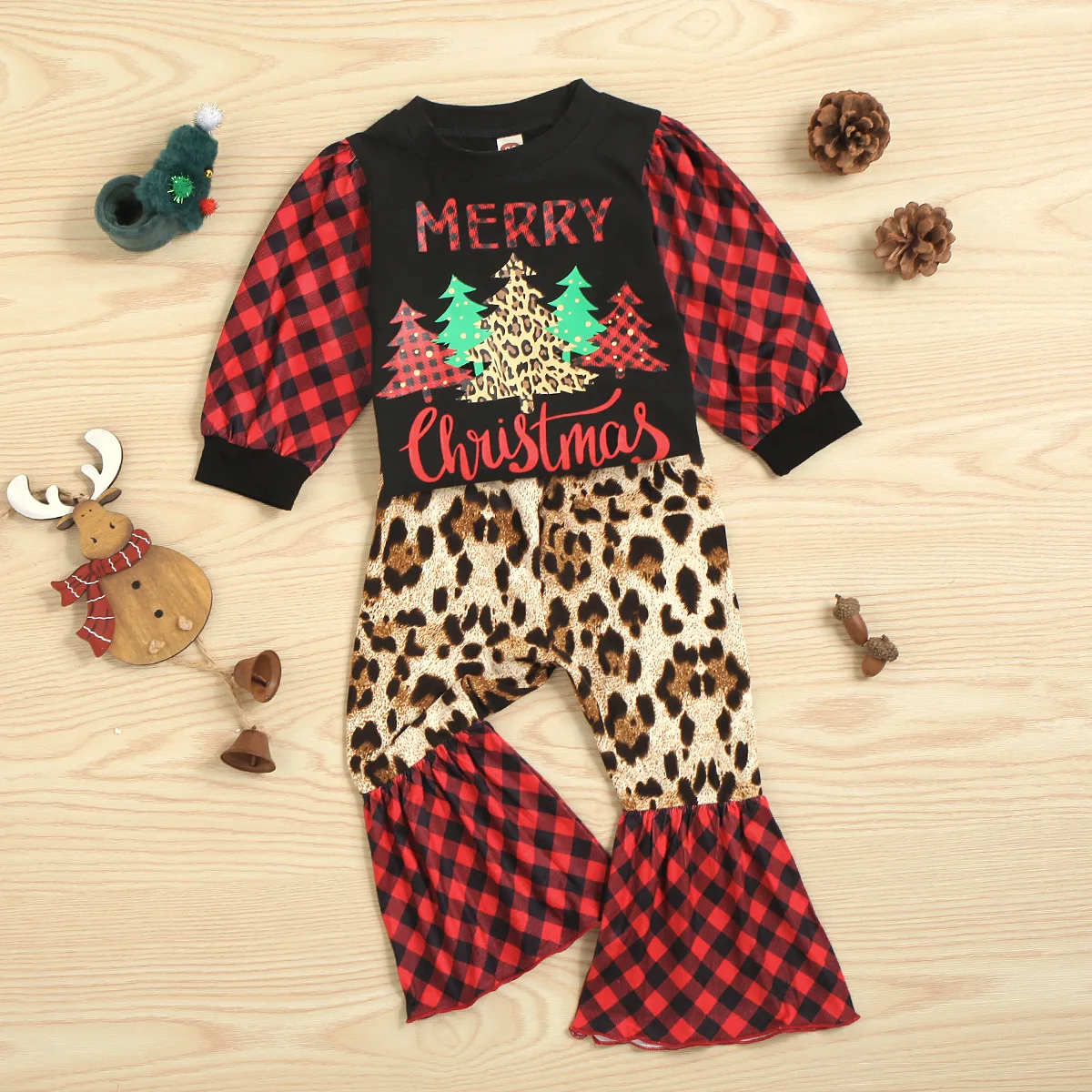 

Christmas Kid Baby 2pcs Outfit Girl Xmas Party Tops Pants Set Children Long Sleeve T-shirt Trousers Sets