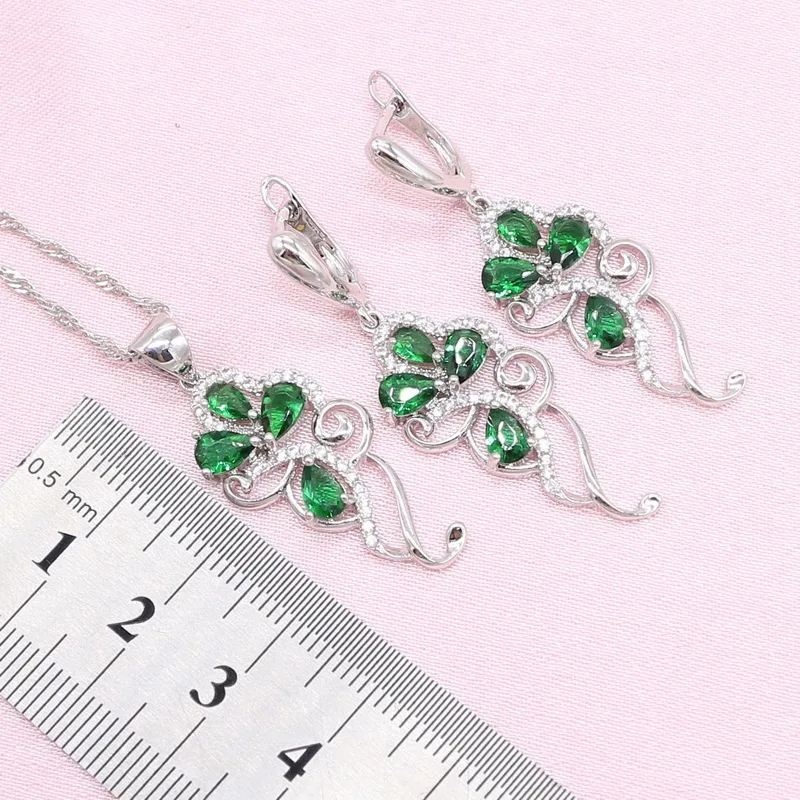 Серебряные Ювелирные наборы для женщин свадебный подарок Благородный зеленый