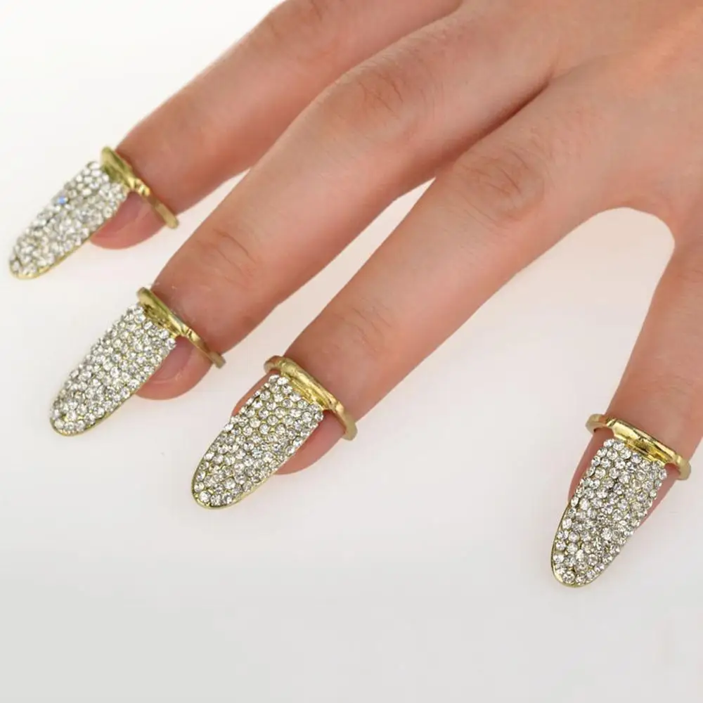 

2 Styles Sparkling Crown Fingernail Midi Art Finger Tip Ring Adjustable Crystal Nail Rings For Women Jewelry Accessories