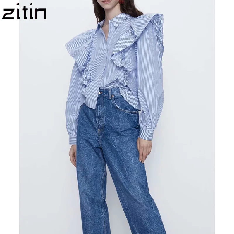 Винтажные стильные полосатые Блузы с рюшами mujer de moda 2020 женские модные рубашки