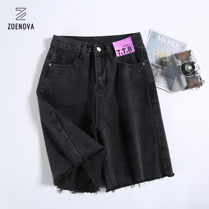 Short de cyclisme en coton déchiré noir pour femme, tenue décontractée, longueur aux genoux, tendance coréenne, haute qualité, été