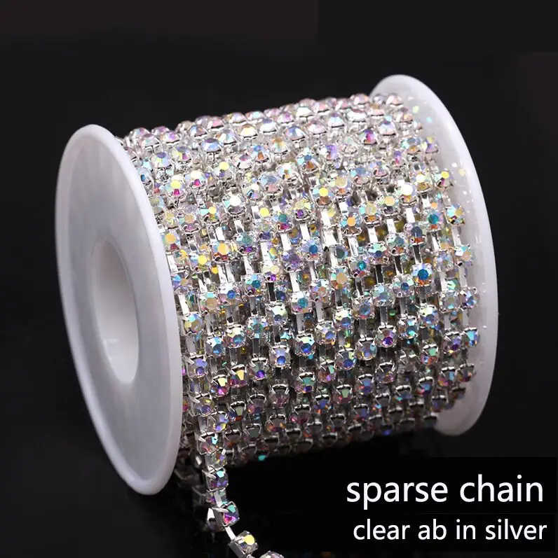 AB silver sparse 10 ярдов, ss6-ss38, стразы из стекла AB, огранки, редкие/Закрытые чашки, цепочки, планки, золото/серебро, коготь, Рукоделие, сделай сам, Кристальные цепочки, бусины - Цвет: AB silver sparse