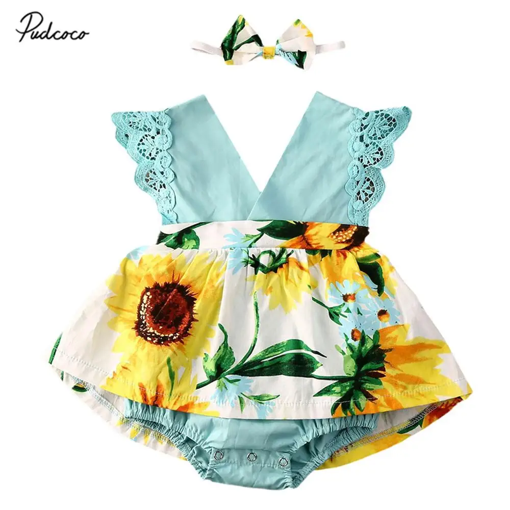 Комбинезон для новорожденных девочек платье-боди с кружевными рукавами и