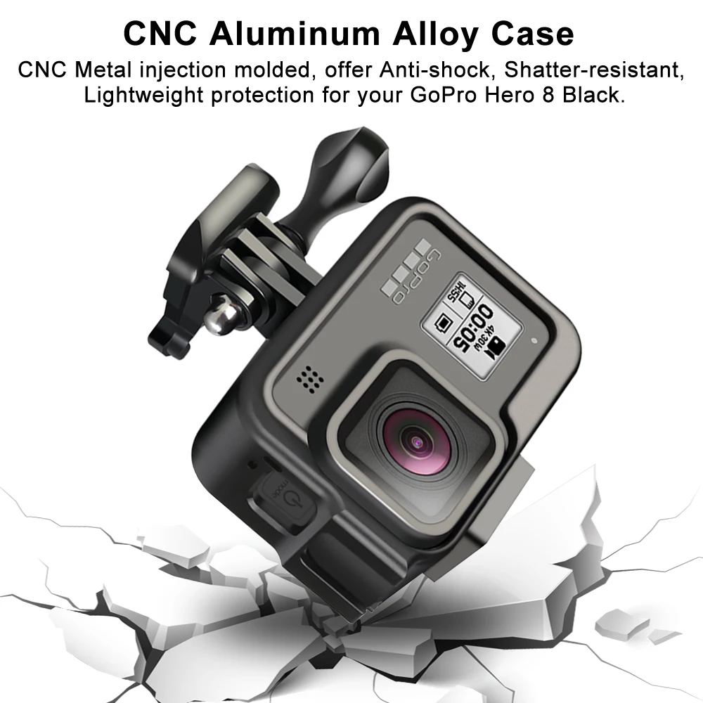 cnc aluminum case for gopro hero 8 black metal frame cage screen protector lens tempered glass for go pro 8 accessories free global shipping