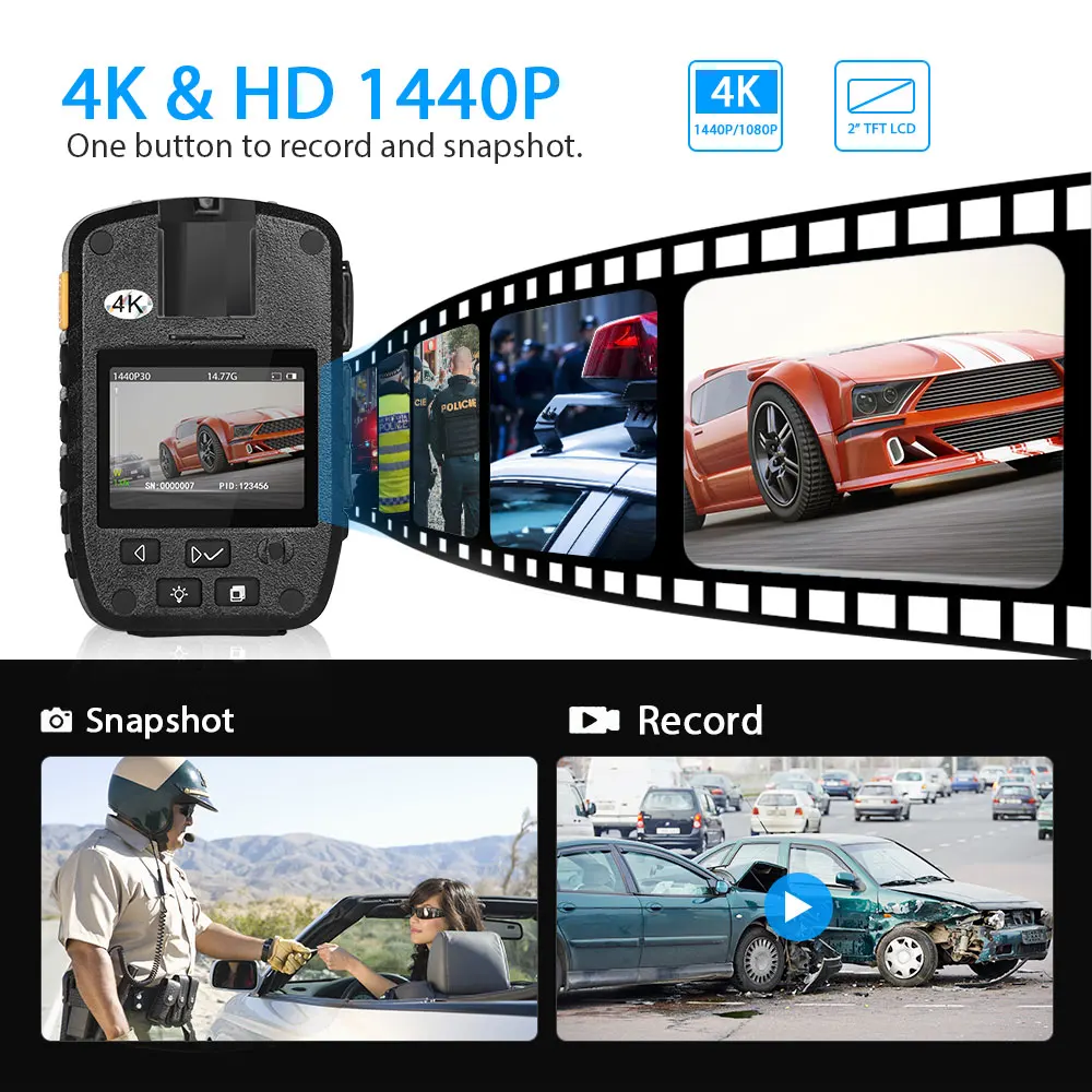 Камера видеонаблюдения HD 1440P носится в полицейском корпусе видеорегистратор