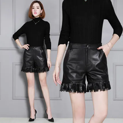 Top brand Tassel 2020 High-waisted Shorts Wide-leg Lambskin Shorts KS42  high quality