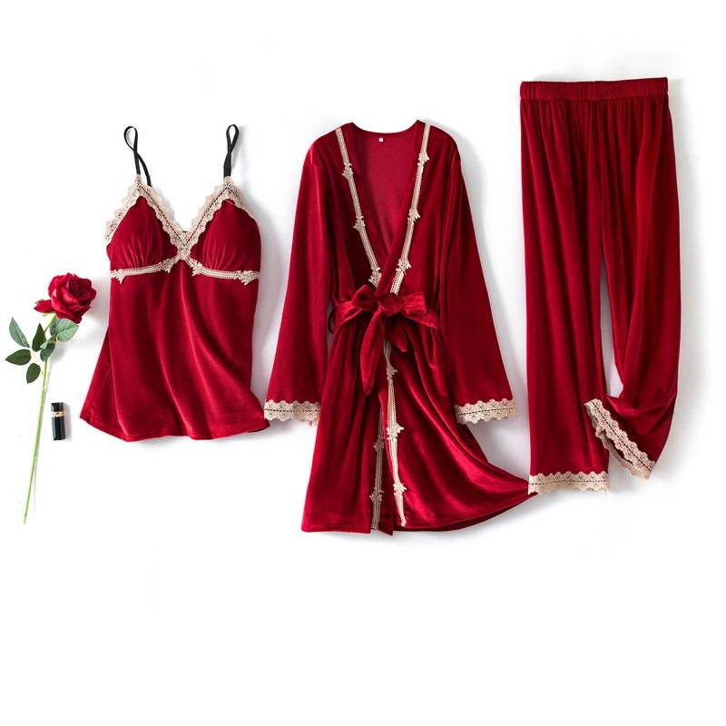 

2020 Soft Pijamas Female Nightwear V-Neck Sleep Set Homewear Winter Velvet Sexy Women Kimono Pajamas Suit Sleepwear