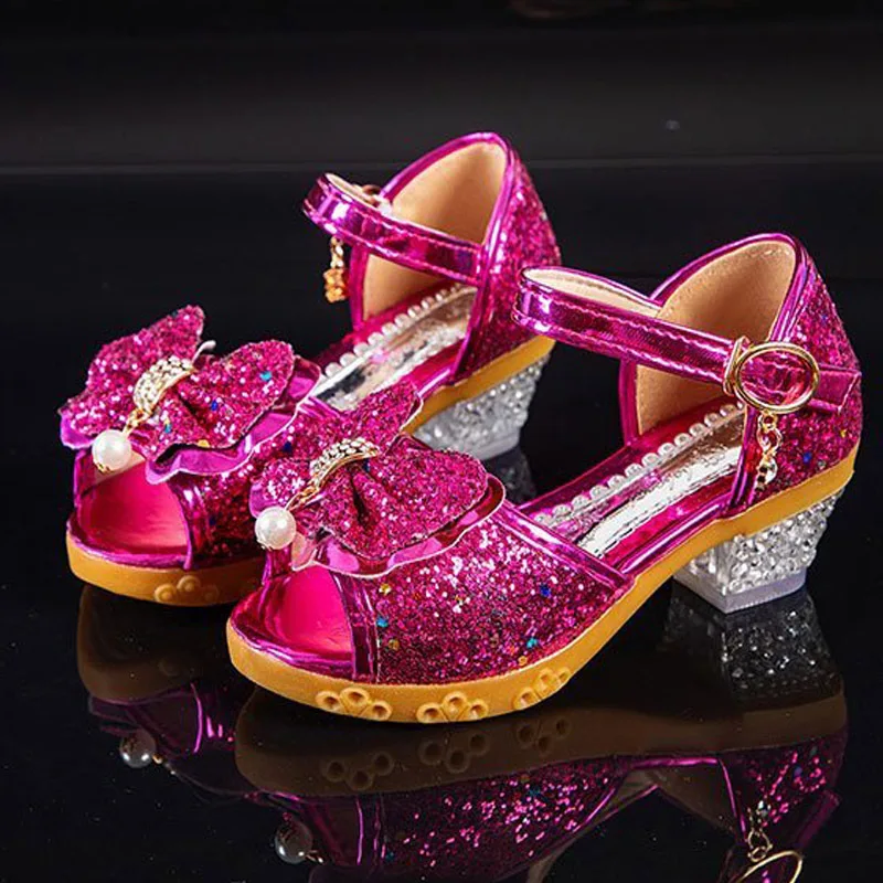 New Girl High Heels Shoes Bowknot Glitter Casual Sandals for Princess Dance Party Fashion Summer New 2022 Toddler Girl Shoes enlarge