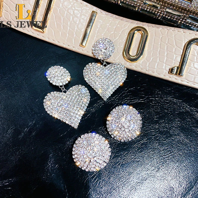 

Fashion Big Rhinestone Heart Drop Earrings Wedding Jewelry Luxury Charm Sparkling Love Shape Diamond Dangle Earrings for Women