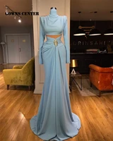 sky blue mermaid evening dresses elegant high neck long sleeve dress for women party wear formal