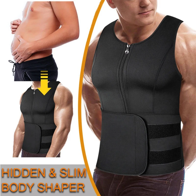 Mens Sauna Waist Trainer Corset Vest Sweat Suit 2 Tummy Control Belly Trimmer Slimming Belts Neoprene Workout Body Shaper