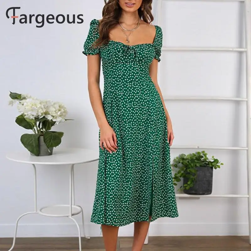 Fargeous, Пляжное, богемное, летнее,, женское платье, винтажные, вечерние, элегантное, женское платье, миди, с рюшами, зеленое, Платья Vestidos