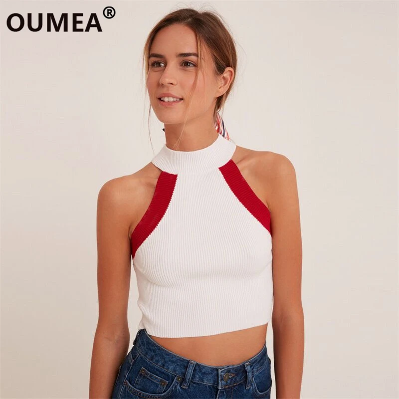 

Женский трикотажный топ OUMEA, 2 цвета, эластичный облегающий укороченный топ, Сексуальная Повседневная майка для женщин