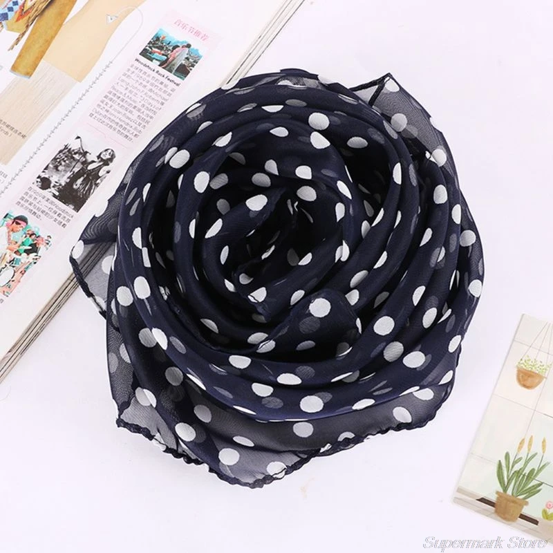 

70x70cm Women Chiffon Square Scarf Classic Polka Dot Neckerchief Handkerchiefs Dress Accessory My05 21 Dropshipping
