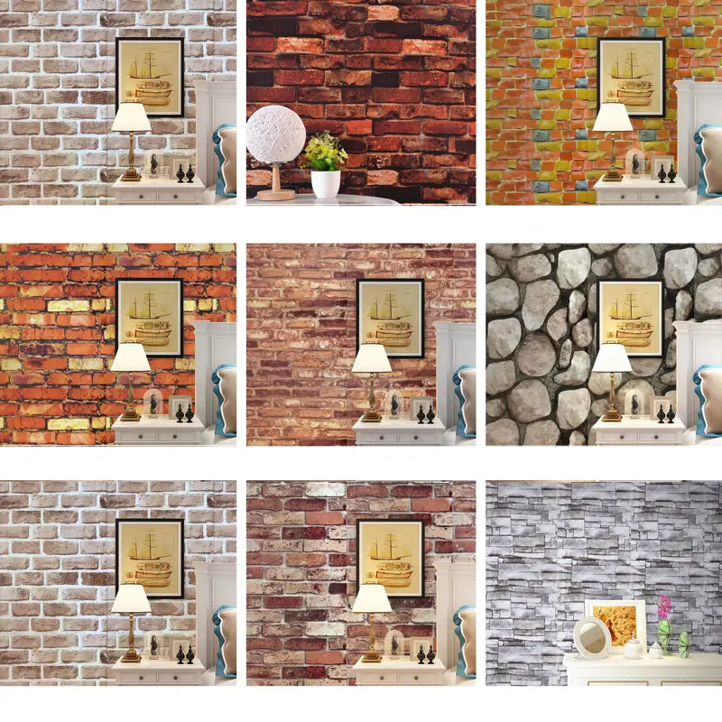 

10M Home Decor 3D PVC Wood Grain Wall Stickers Paper Brick Stone wallpaper Rustic Effect Self-adhesive Home Decor Sticker Room