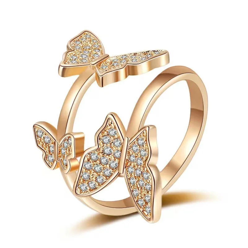 

Butterfly Open Ring For Woman Pure Copper Inlaid With Zircons, Adjustable In Size, Suitable For Women With Personality