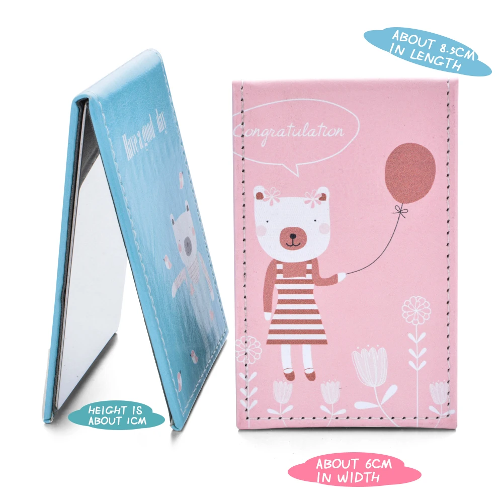 Vicney Cute Bear, настольное, одностороннее, из искусственной кожи, складное, для макияжа, принцесса, зеркало, средний, портативное, красота, туалетное, маленькое зеркало