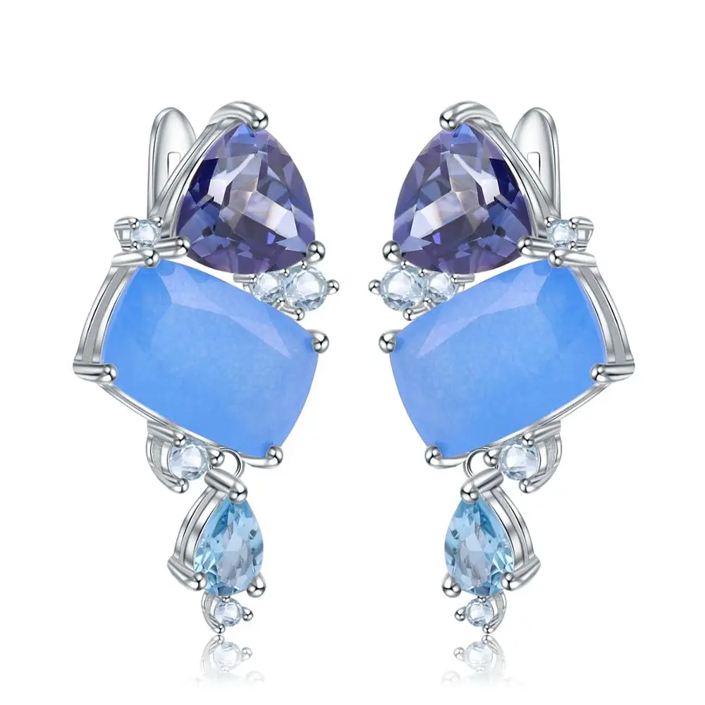 GEM'S балетные 925 пробы, серебряные, натуральные, Аква-синий, Calcedony, серьги, современная мода, необычные, висячие серьги для женщин, Bijoux