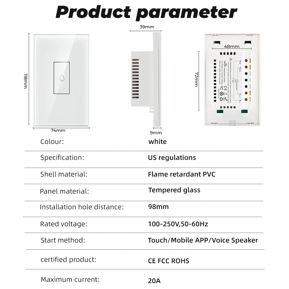 SMATRUL Tuya Wifi смарт-котел переключатель US 4400W 110v 220v сенсорный Управление настенный