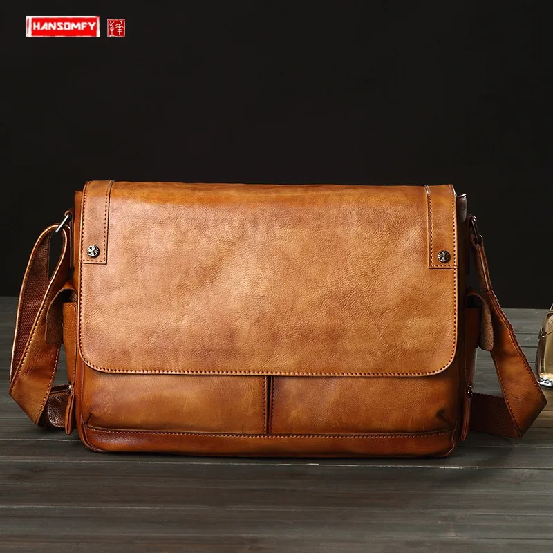 

Business Casual Leather Men's Bag Vintage Shoulder Messenger Bag Men Laptop Bags Postal Briefcases Horizontal Section Cowhide