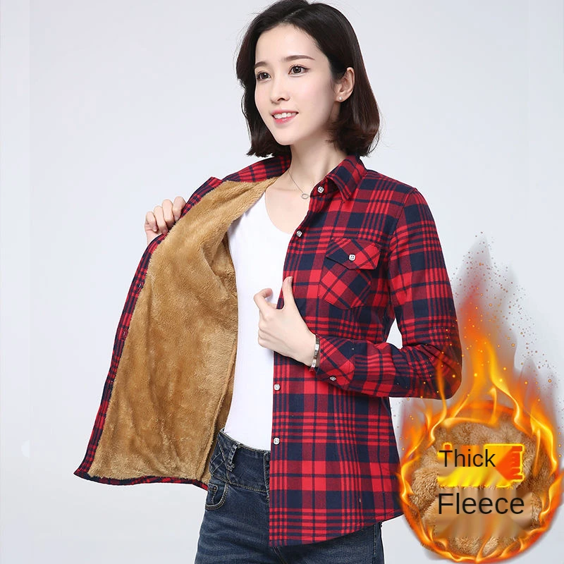 

Женская блузка 2021, рубашка в клетку оверсайз с длинным рукавом, женская одежда, рубашка-поло с воротником-поло, теплая флисовая рубашка на пу...