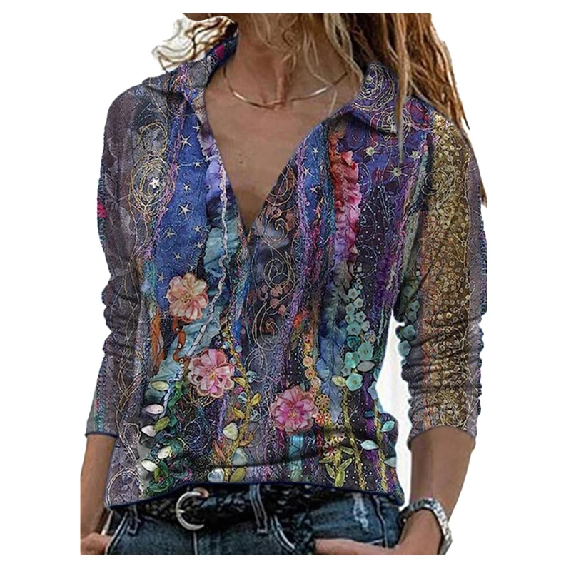 

Blouse Women Casual Shirt Womens Tops and Blouses Long Sleeve Top Plus Size Shirts Landscape Print Elegant Loose Tee Fashion New