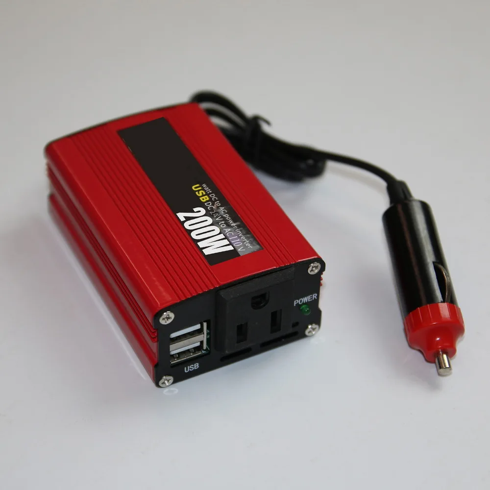 

Portable Auto Modified Sine Wave In Red With Fan Car Converter DC 24V to AC 110V 200W Inverter Power Inverter 50Hz with USB Port