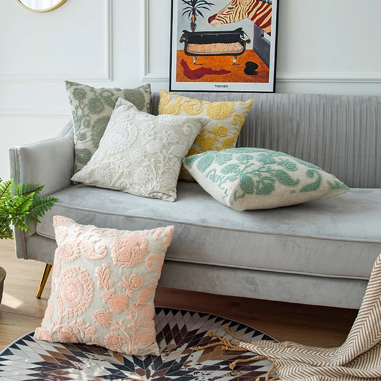 3D вышитая Подушка с цветочным принтом льняная наволочка желтого зеленого цвета