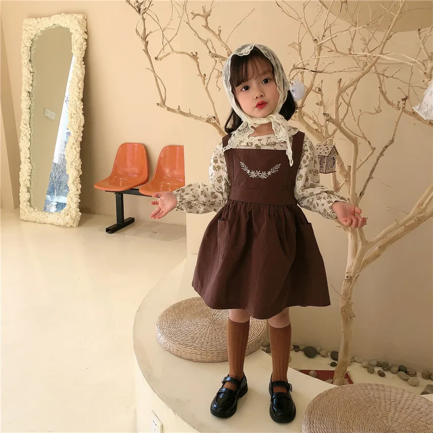 

2021 new spring models girls strap dress embroidered children dress kids dresses for girls