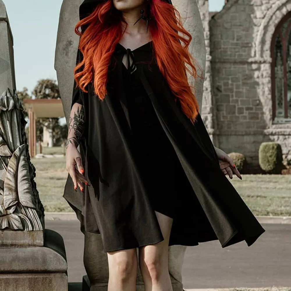 

Gothic Women's Cape Spring Summer Fashion Hipster Thin Simple Designer Loose Casual Bandage With Hood Solid Color 2021