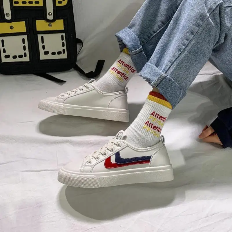 2021  hot   style  Quality Lace Up Casual White Tenis Red Yellow White Blue  Breathble Vulcanized Shoes Pu Leather Platform