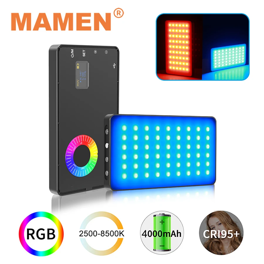 

MAMEN Multi-function RGB Video Fill Light 4000mAh 2500-8500K CRI 95+ Photographic Lighting for Camera Selfie Vlog Youtube Light