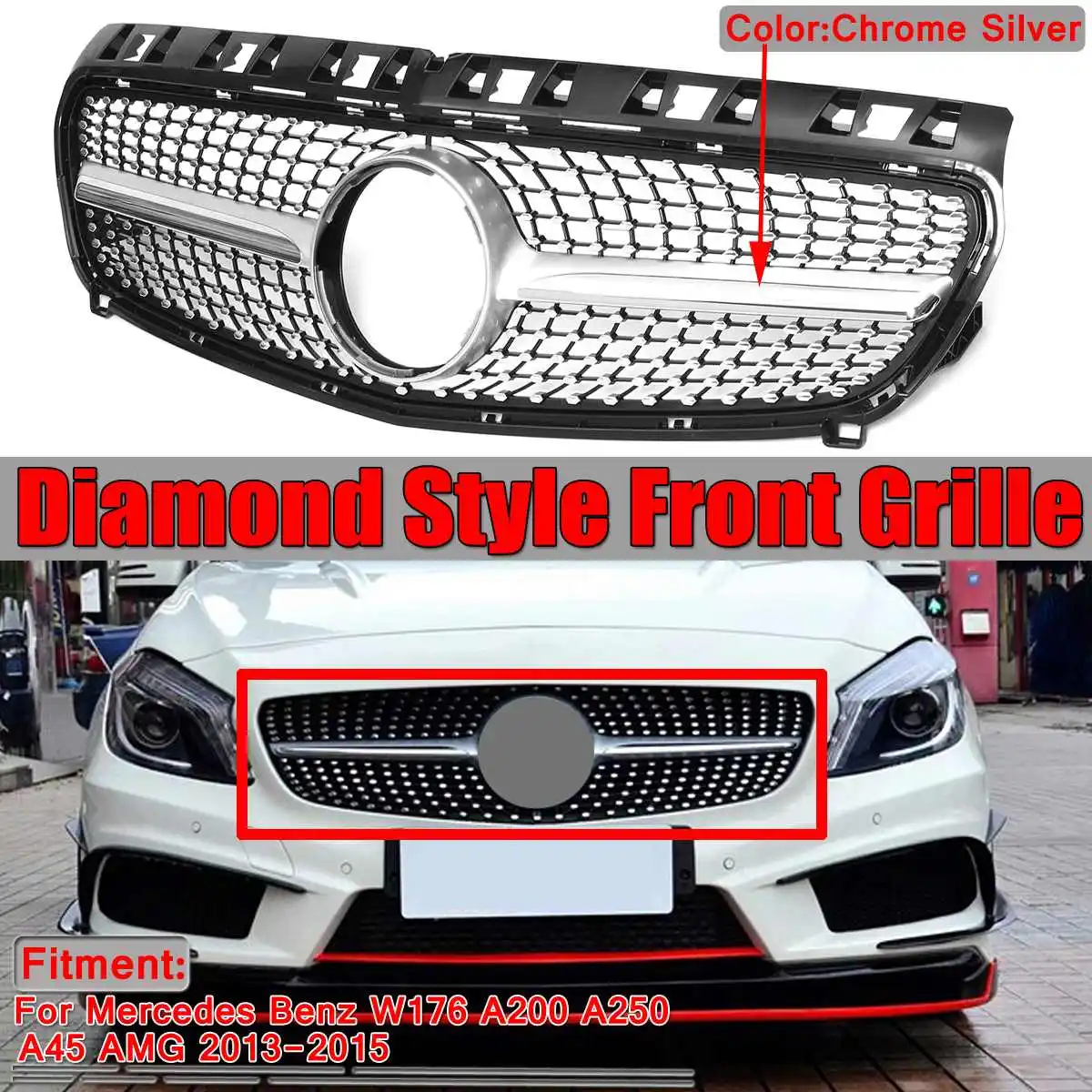 Алмазная Автомобильная решетка гриль для Mercedes Benz W176 A200 A250 A45 AMG 2013 2014 2015 Racing