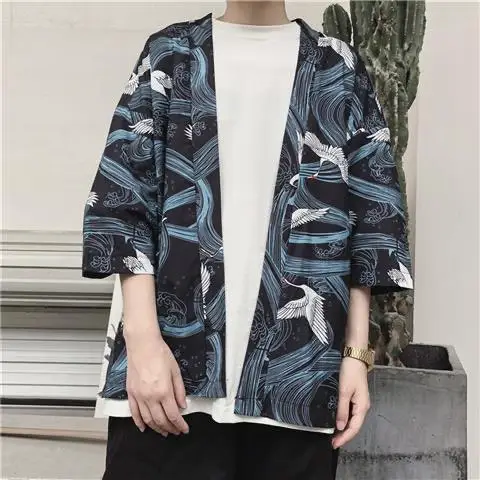 Рубашка кимоно летняя для женщин и мужчин юката свободная блузка с принтом аниме