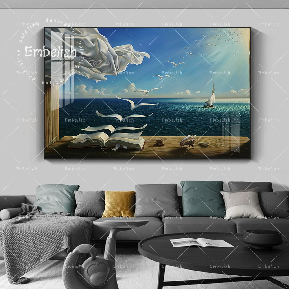 

Canvas Painting The Waves Book Sailboat For Salvador Dali Canvas Poster Print For Living Room Home Wall Decoration