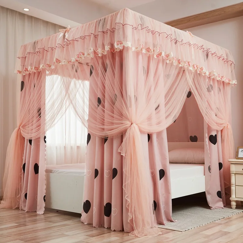 

Quadrate Palace Mosquito Net With Frame Romantic Shading Bed Curtain Canopy Nets Three-door Bedcover Curtain Home Textiles Decor