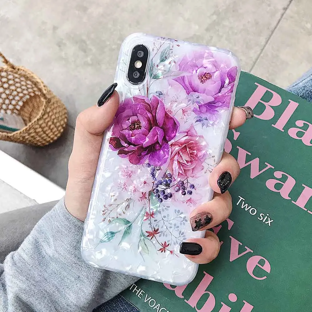 k LOVECOM оболочка текстура цветок чехол для телефона для iPhone 11 Pro XR XS Max 6 6S 7 8 Plus Мягкий IMD кольцо Кристалл Телефон задняя крышка - Цвет: k
