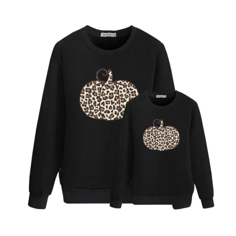 

Family Matching Hoodie, Leopard Print Pumpkin Long Sleeve Spring Autumn Sweatshirts Tops