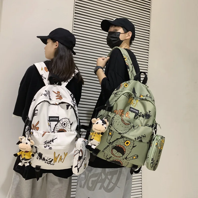 Рюкзак с граффити для пары, новинка 2021, Повседневная модная вместительная школьная сумка на плечо для студентов, дорожная сумка с защитой от...