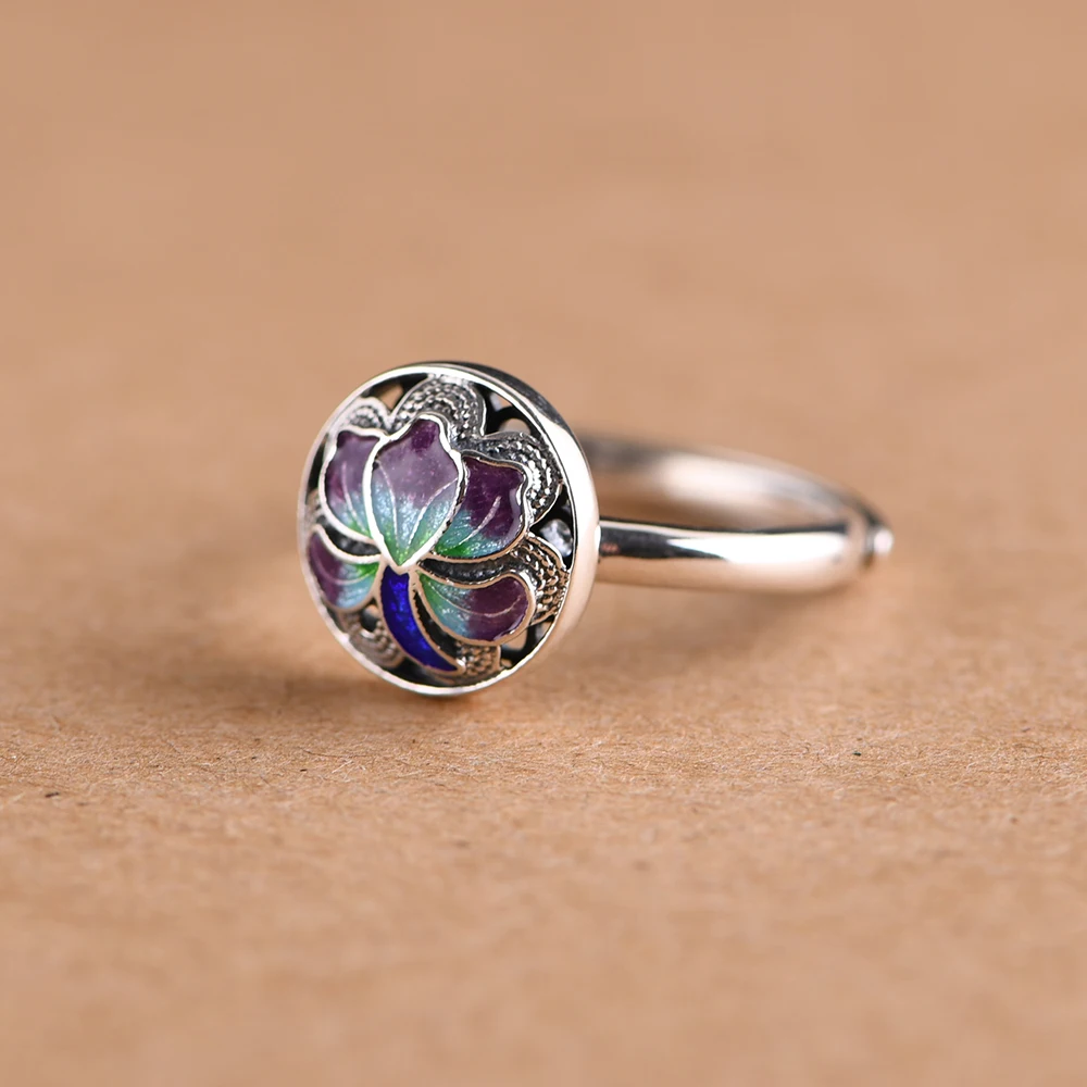 SY21965 Purple BALMORA, 925 пробы, серебряные, Ретро стиль, Lotus, открытые, для укладки, свадебные кольца для женщин, вечерние, эмалированные, элегантные, модные, ювелирные изделия, Anillos - Цвет основного камня: SY21965 Purple