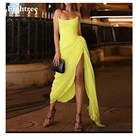 Шифоновое платье для выпускного вечера с высоким разрезом, без рукавов