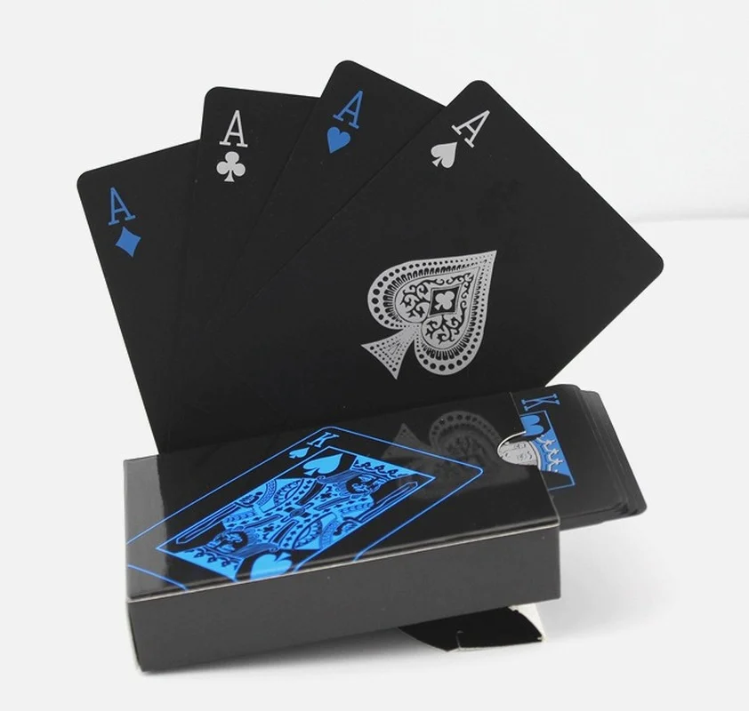 

54pcs Waterproof PVC Pure Black Magic Box-packed Plastic Playing Cards Set Deck Poker Classic Magic Tricks Tool