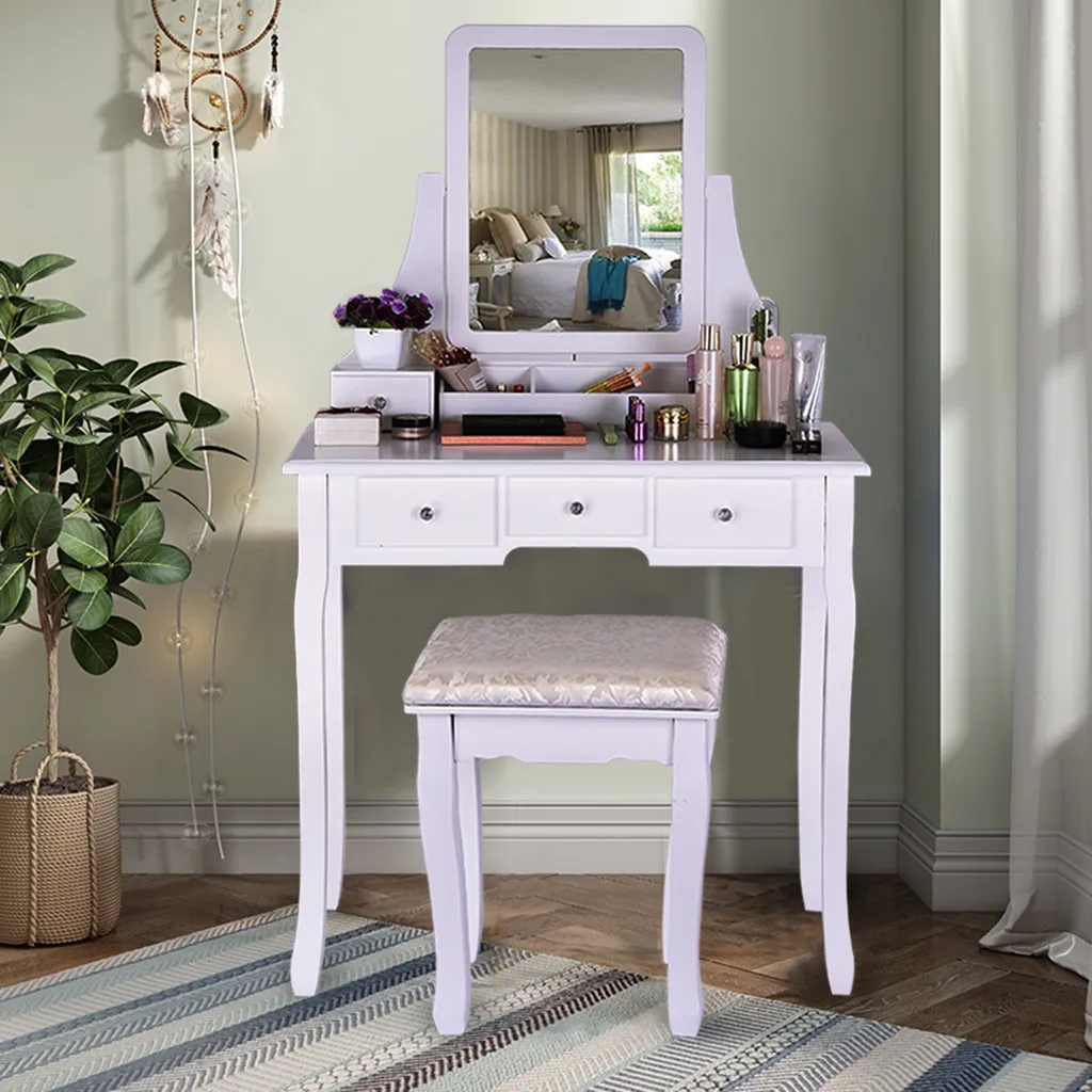 Туалетный столик зеркало со стулом набор туалетный стул для макияжа деревянный 2