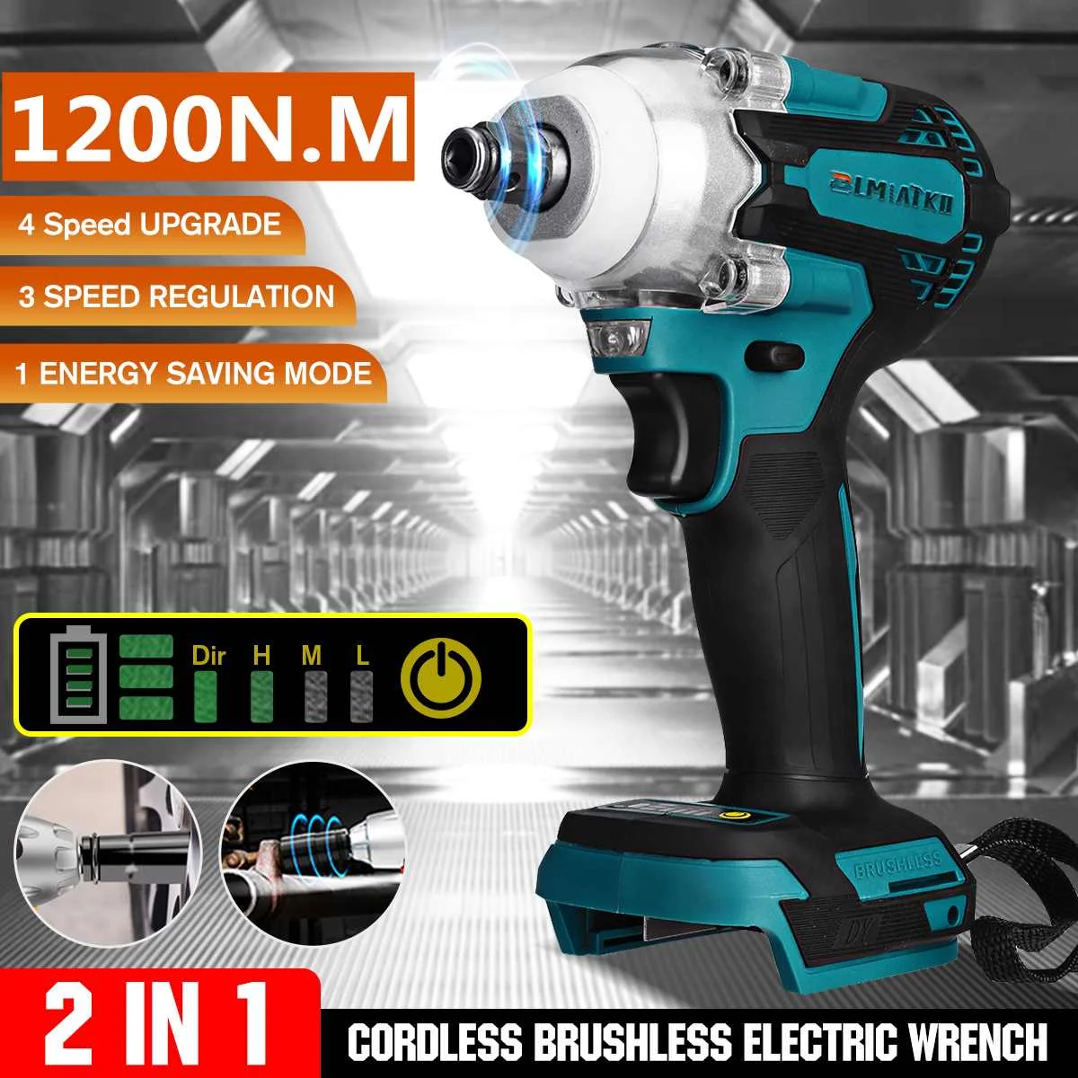 

Brushless Cordless Electric Impact Wrench Rechargeable 1/2 inch Wrench Upgrade 4 Speed Power Tools for Makita 18V Battery